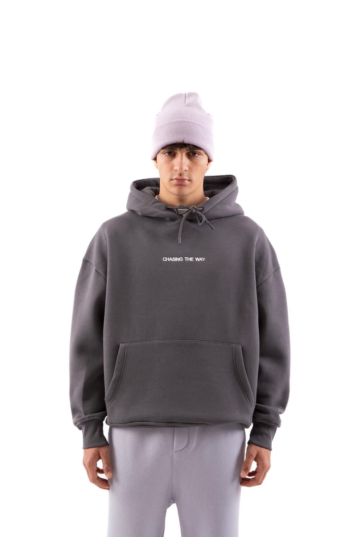 Minimal Text Baskılı Koyu Gri Oversize Sweatshirt