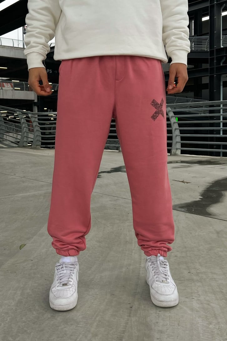 Minimal X Baskılı Pembe Jogger Fit Eşofman Altı