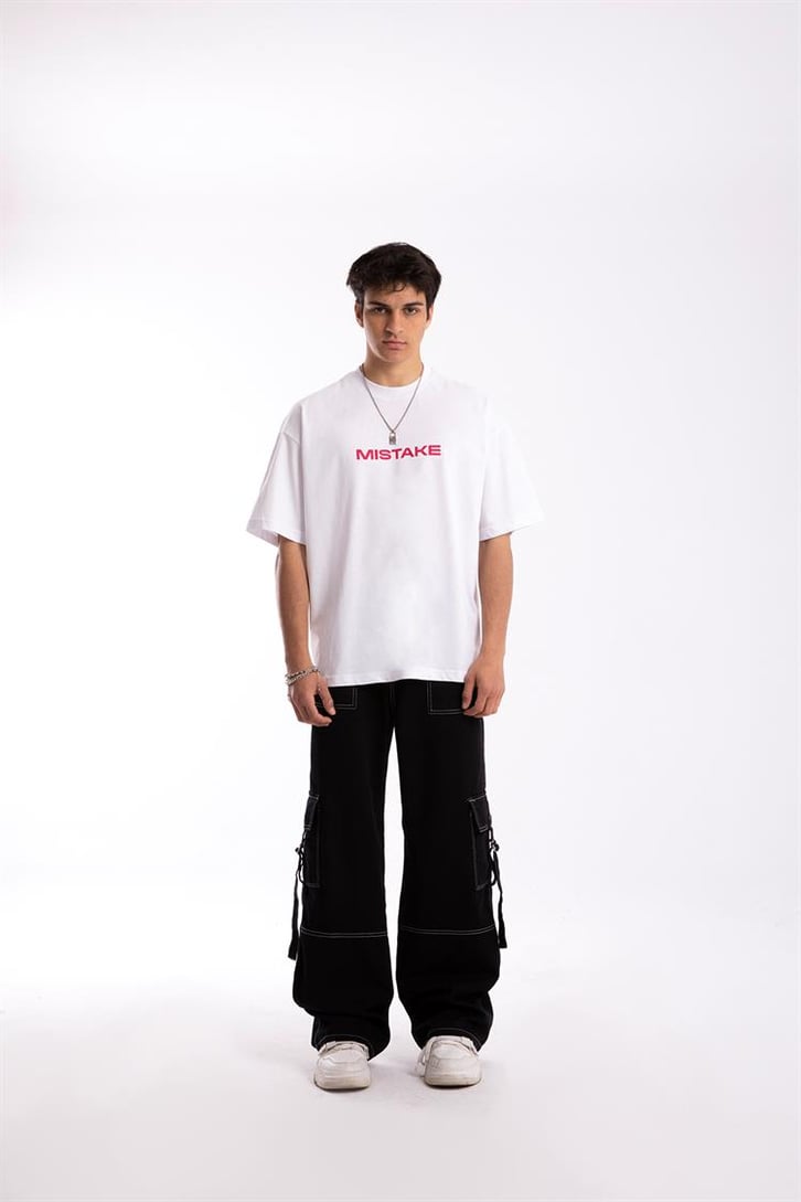 Mistake Baskılı Beyaz Oversize Tshirt