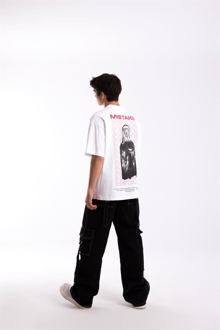 Mistake Baskılı Beyaz Oversize Tshirt