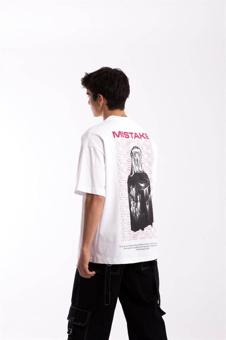 Mistake Baskılı Beyaz Oversize Tshirt