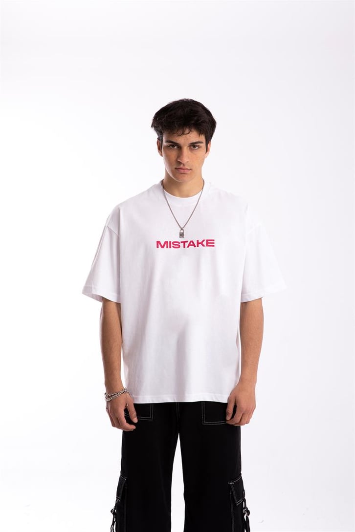 Mistake Baskılı Beyaz Oversize Tshirt