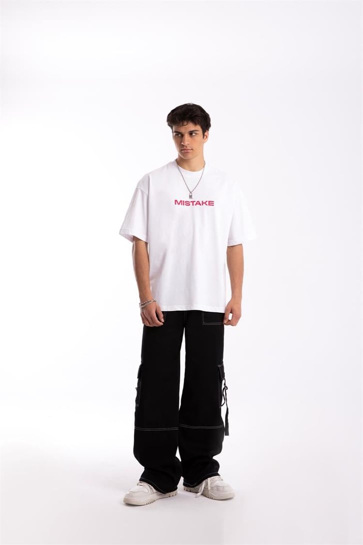 Mistake Baskılı Beyaz Oversize Tshirt