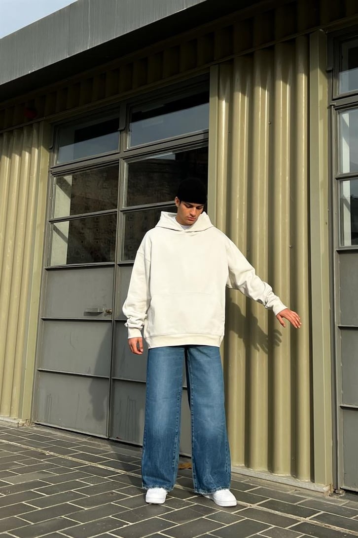 Moon Sırt Baskılı Buz Gri Oversize Hoodie