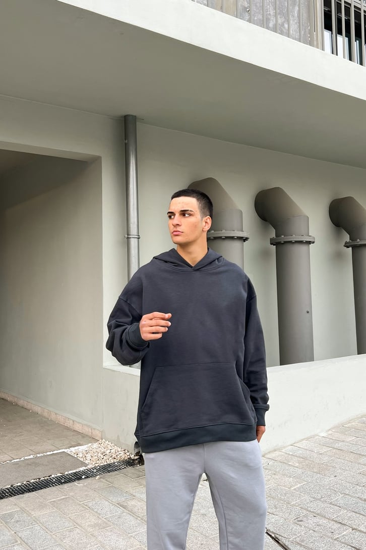 Moon Sırt Baskılı Füme Oversize Hoodie