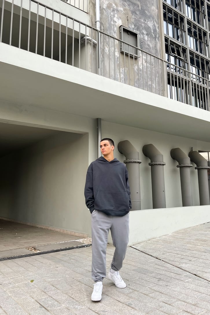Moon Sırt Baskılı Füme Oversize Hoodie