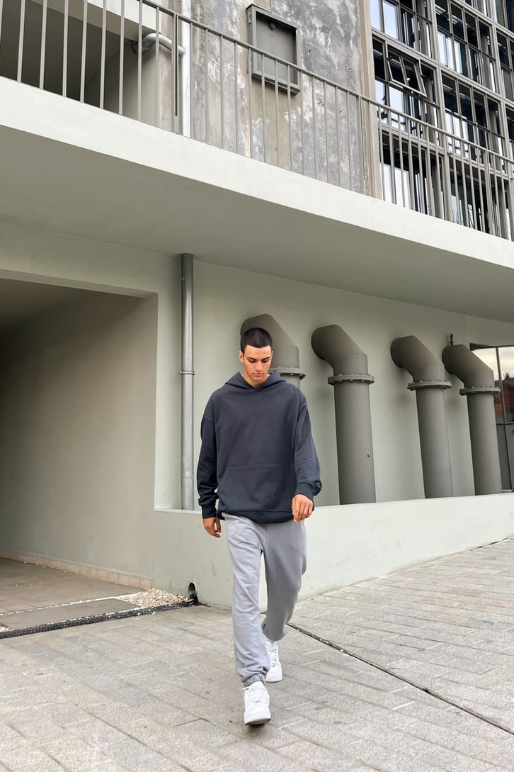 Moon Sırt Baskılı Füme Oversize Hoodie