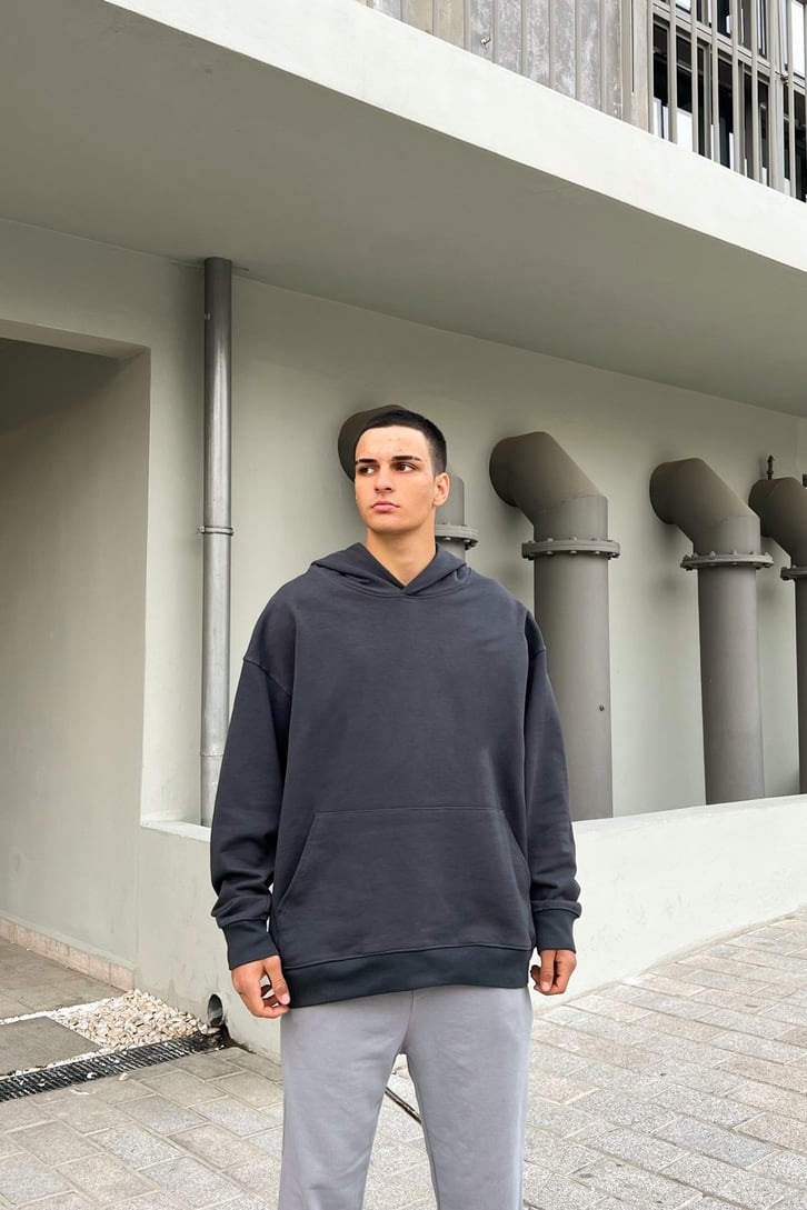 Moon Sırt Baskılı Füme Oversize Hoodie