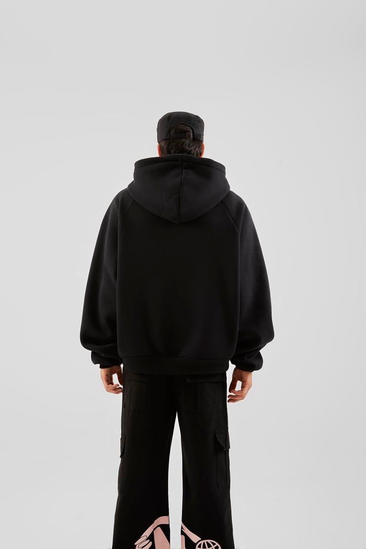 Moonlight Mansion Baskılı Siyah Oversize Zip Hoodie