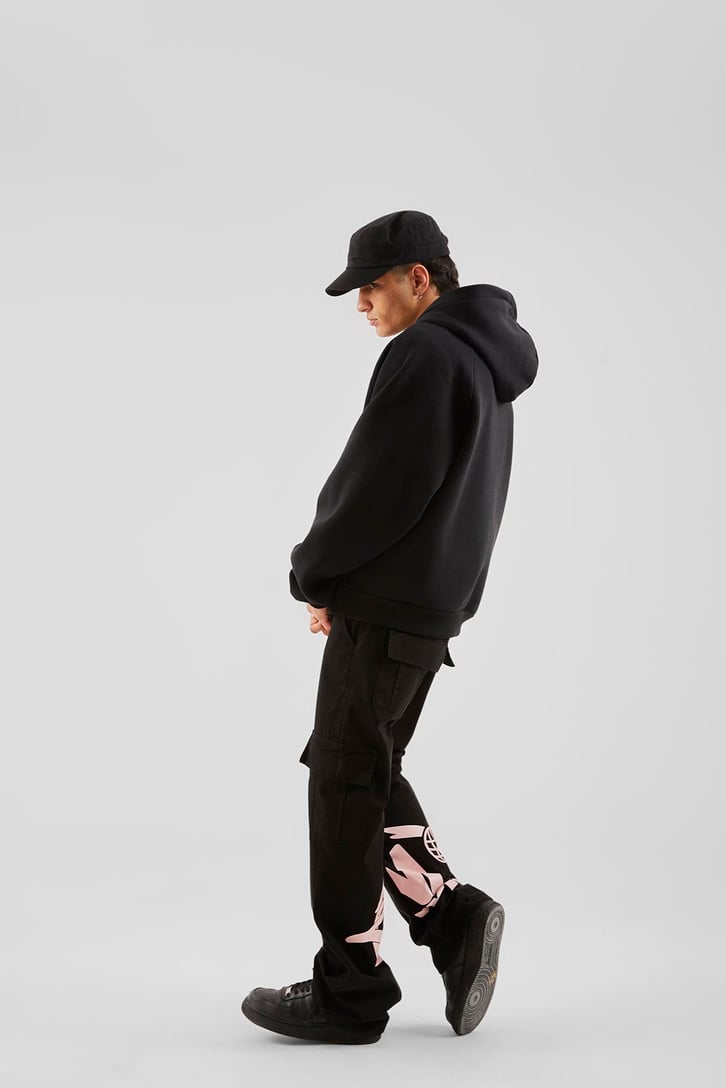 Moonlight Mansion Baskılı Siyah Oversize Zip Hoodie