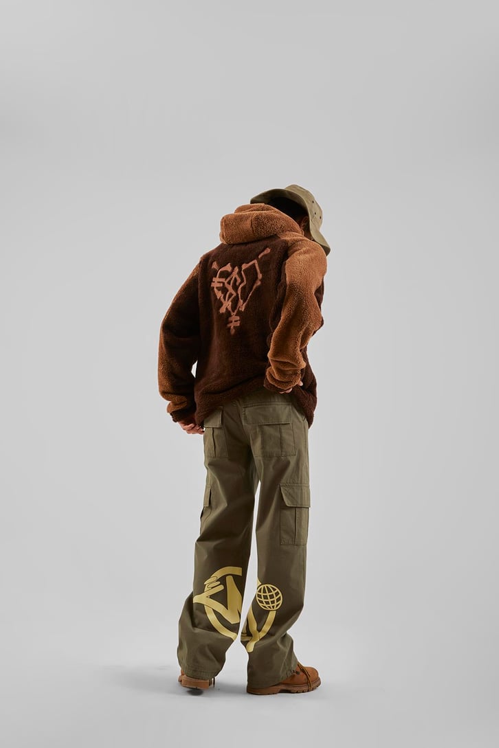 More Money Nakışlı Kahverengi Teddy Zip Hoodie