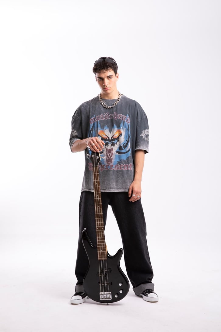 Motörhead Baskılı Acid Wash Oversize Tshirt
