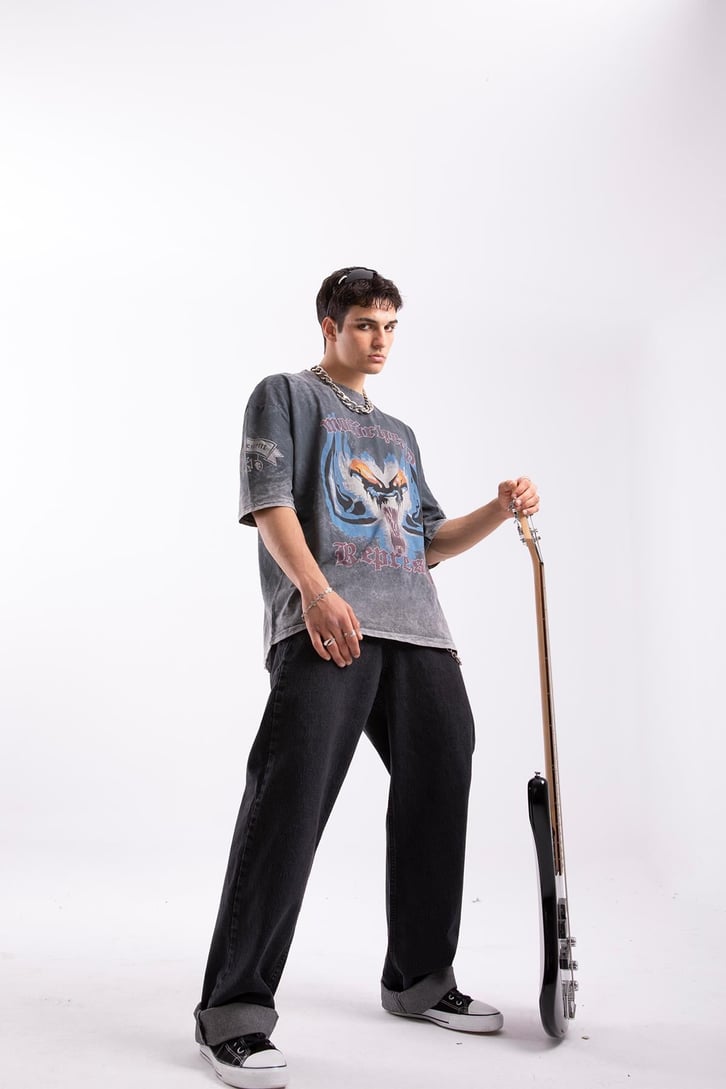 Motörhead Baskılı Acid Wash Oversize Tshirt