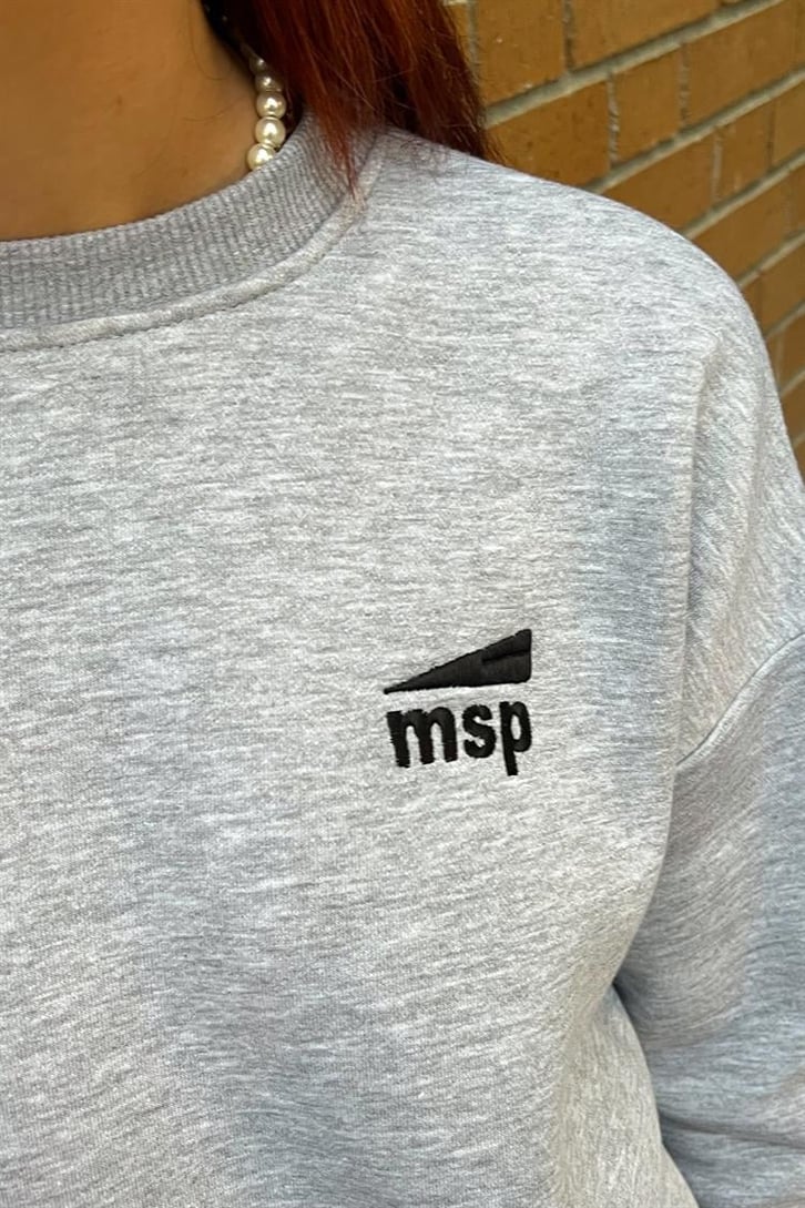 Msp Nakışlı Gri Crop Sweatshirt