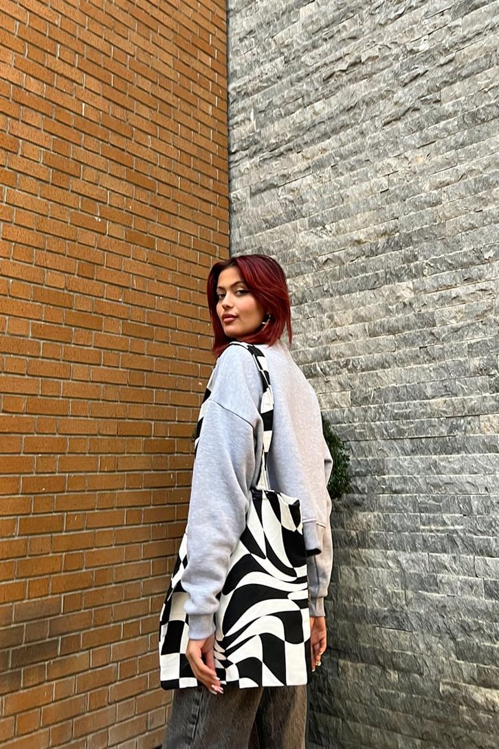 Msp Nakışlı Gri Crop Sweatshirt