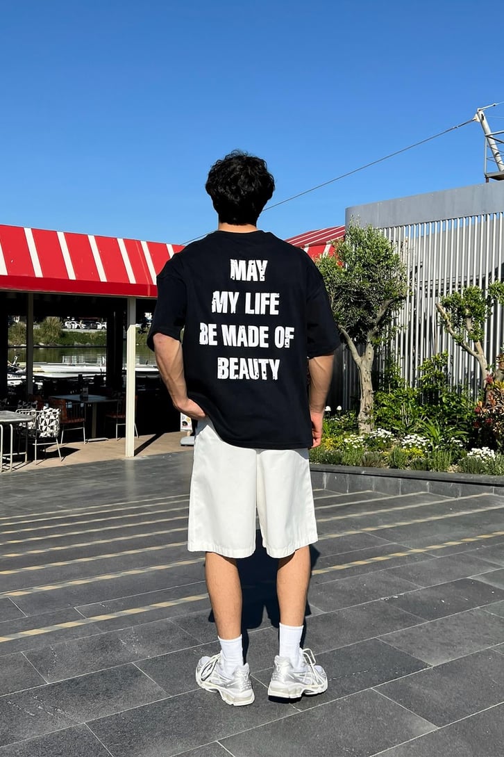 My Life My Rules Baskılı Oversize Tişört