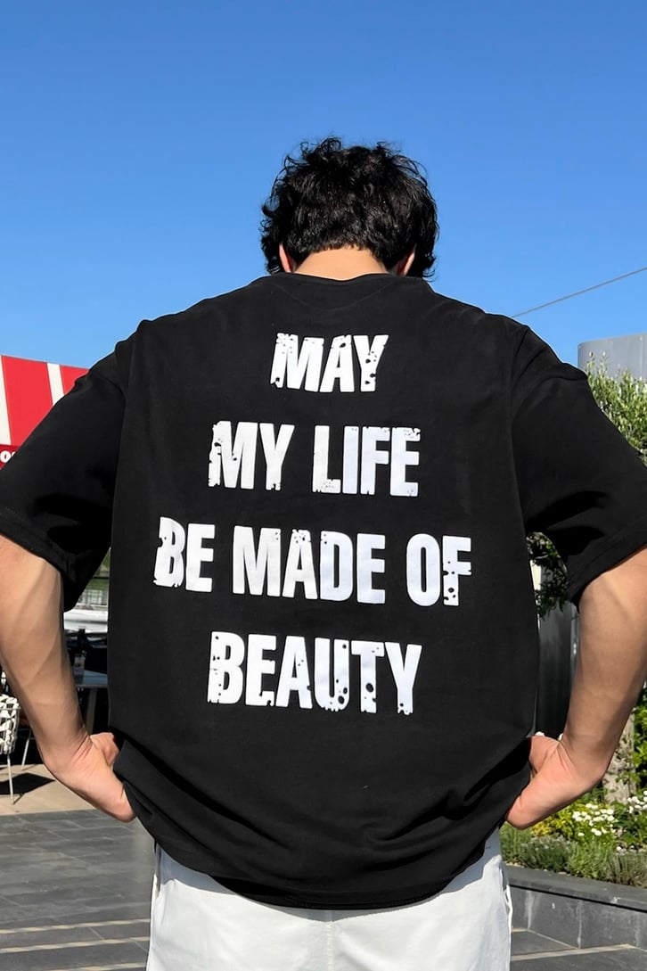 My Life My Rules Baskılı Oversize Tişört