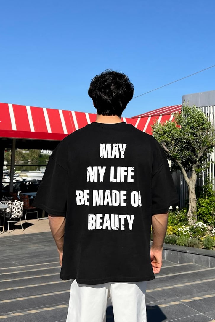 My Life My Rules Baskılı Oversize Tişört
