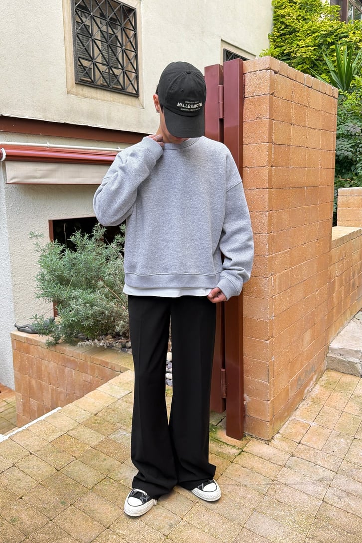 Nakışlı Bisiklet Yaka Boxie Sweatshırt