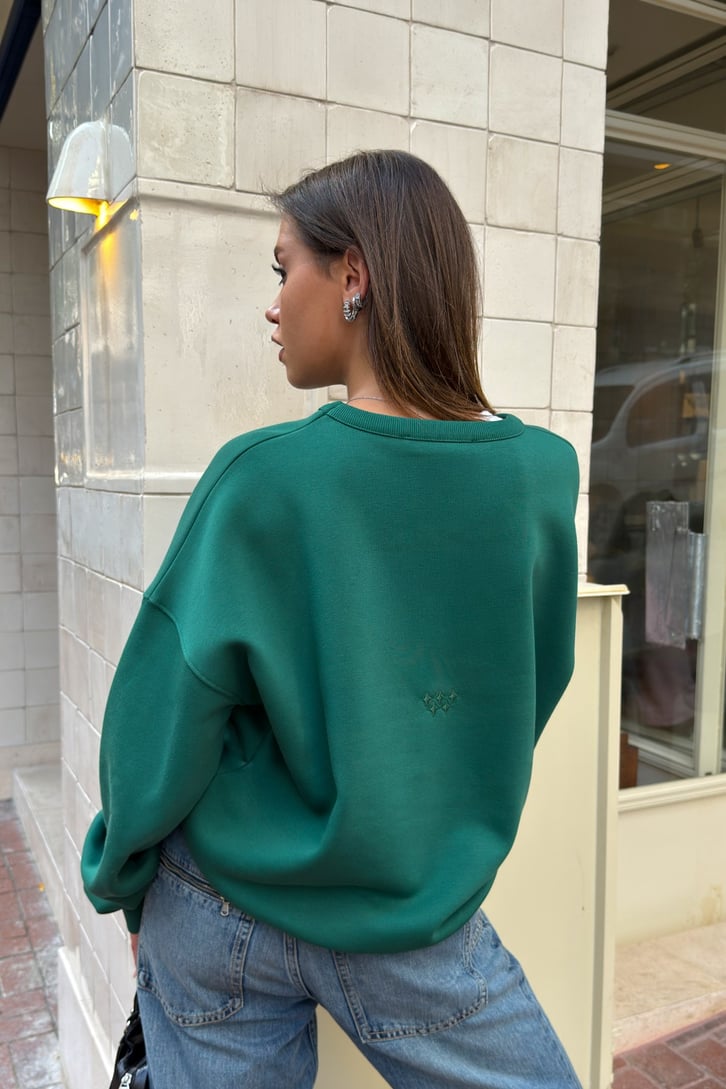 Nakışlı Bisiklet Yaka Boxie Sweatshırt