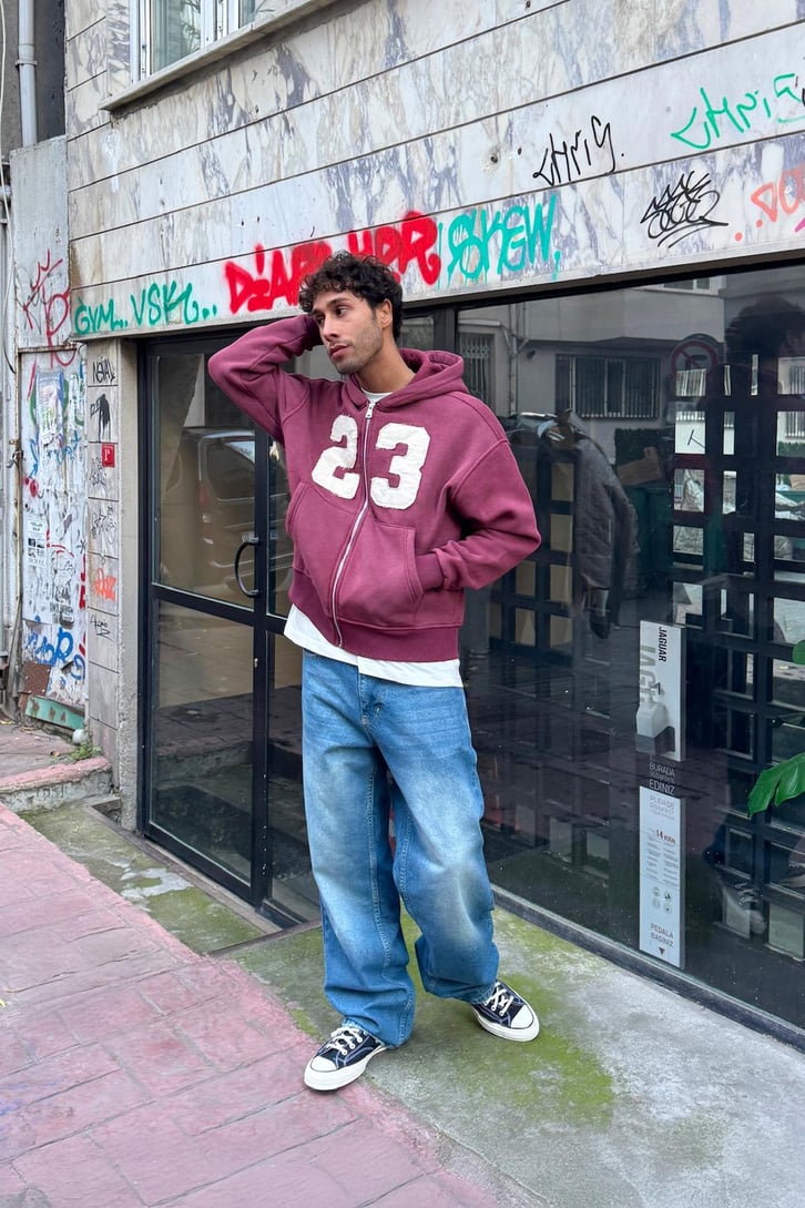 Nakışlı Full Zip Hoodie