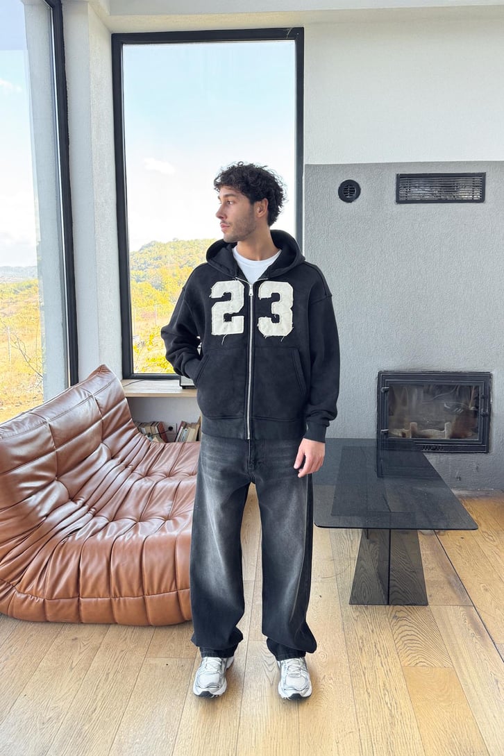 Nakışlı Full Zip Hoodie