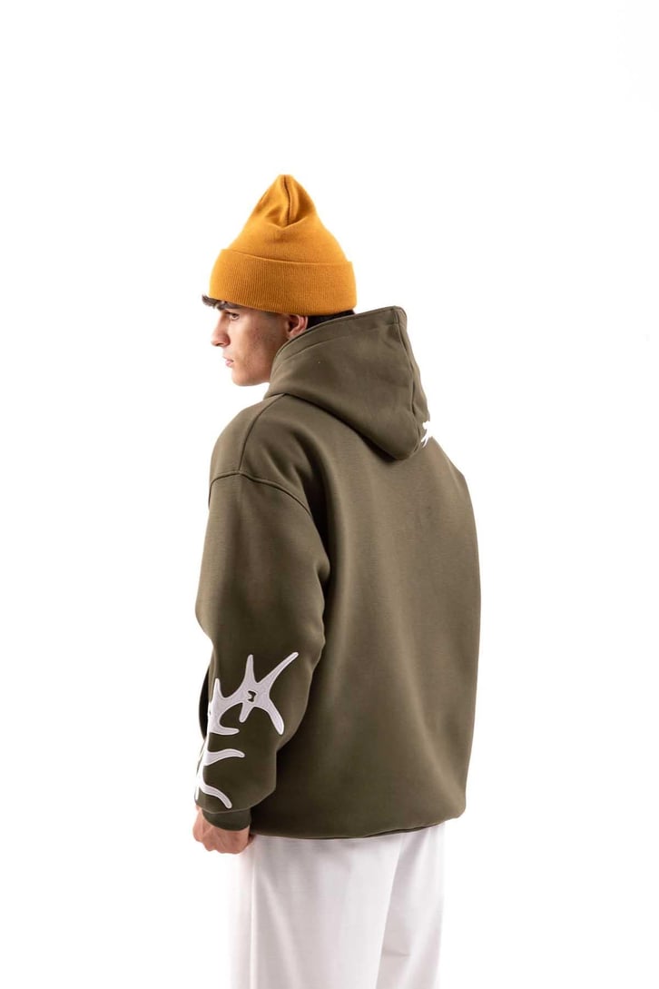 Nakışlı Haki Oversize Hoodie