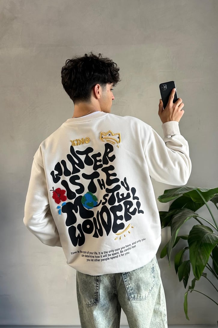 Nakışlı King Baskılı Oversize Sweatshirt