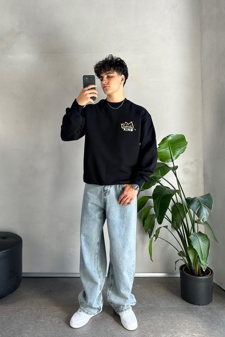 Nakışlı King Baskılı Oversize Sweatshirt