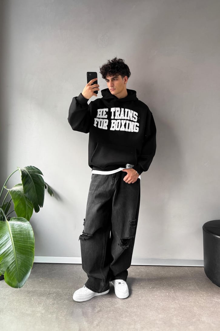 Nakışlı Oversize Hoodie