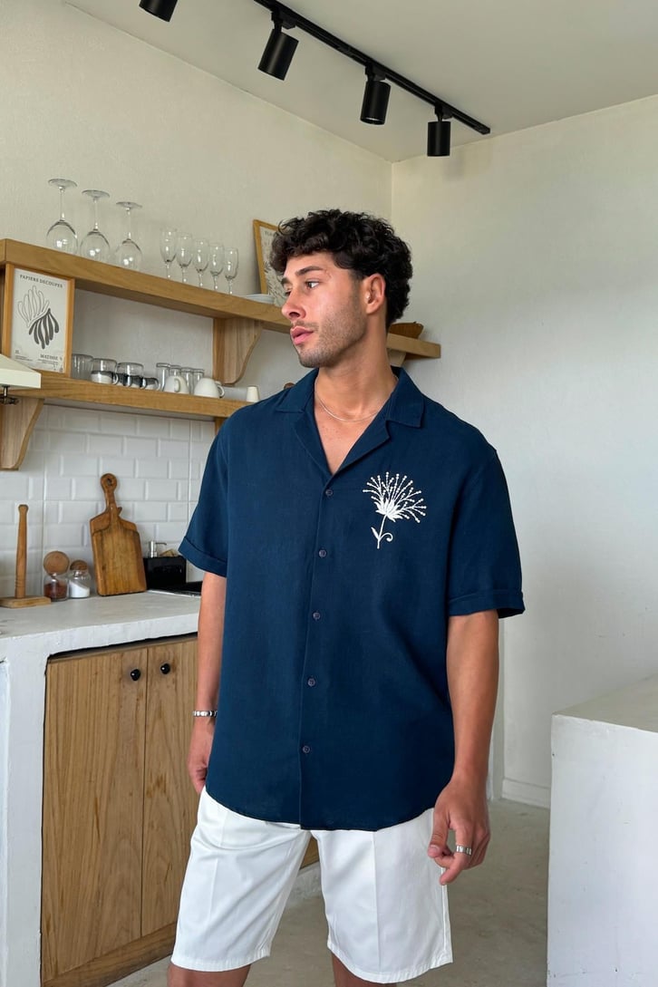 Nakışlı Oversize Kısa Kol Gömlek