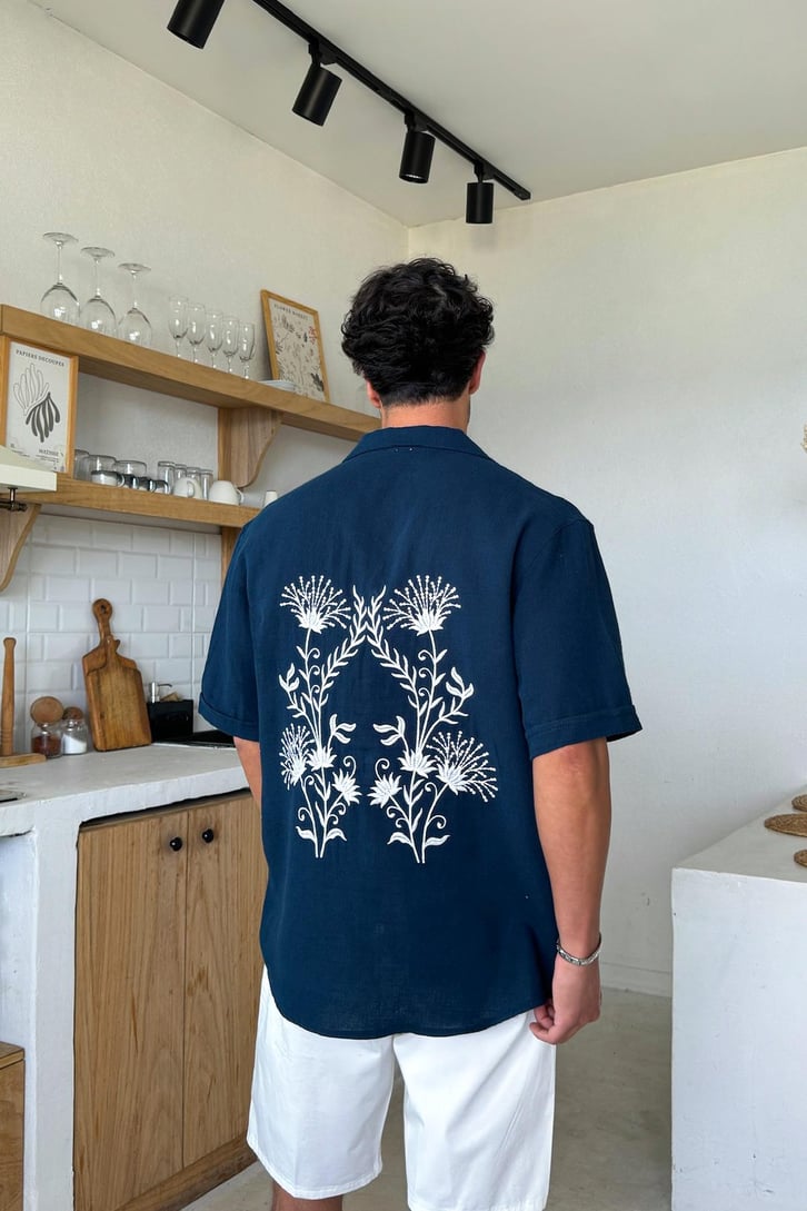 Nakışlı Oversize Kısa Kol Gömlek