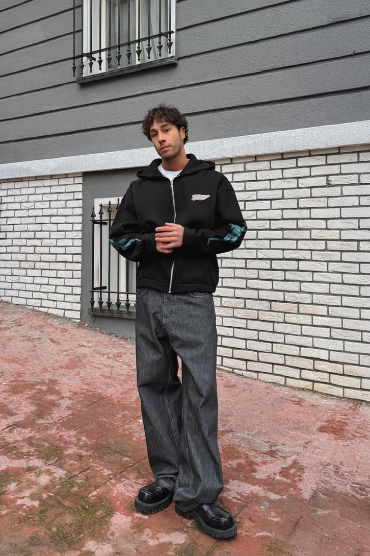 Nakışlı Zip Hoodie