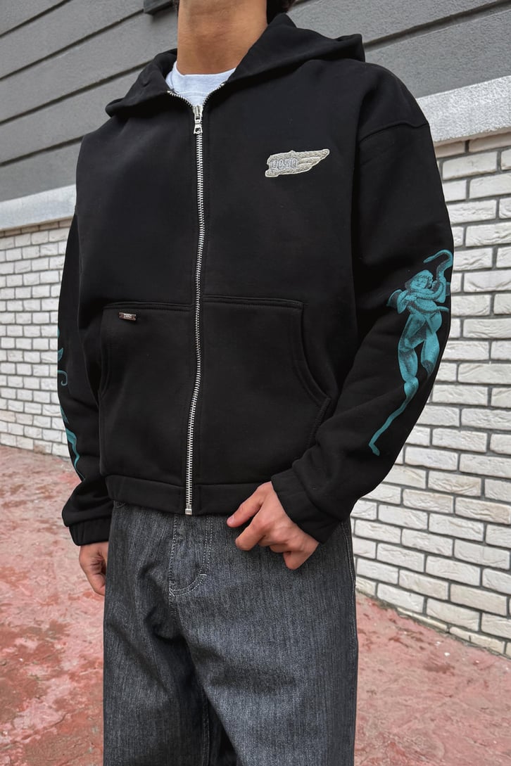 Nakışlı Zip Hoodie