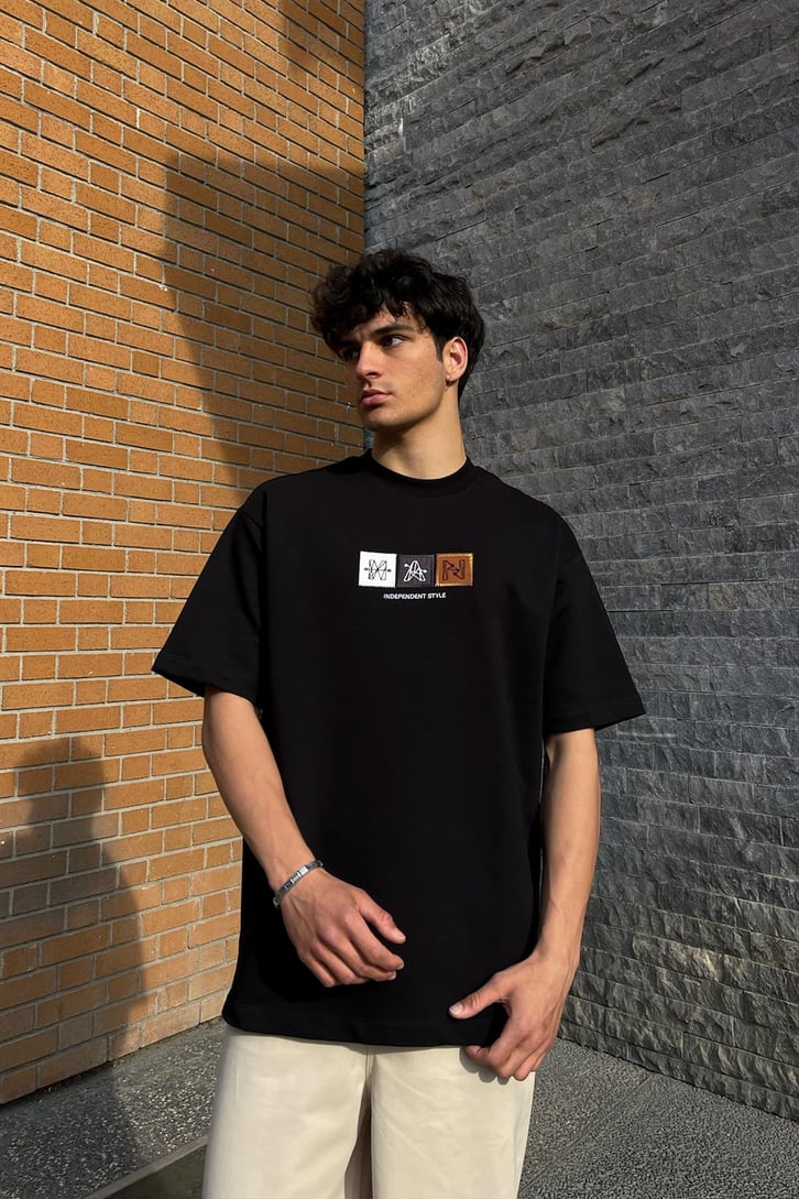NAN Nakışlı Ekru Oversize Tişört