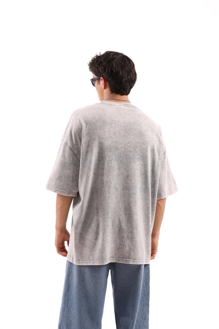 Nasa Nakışlı Acid Wash Oversize Tişört