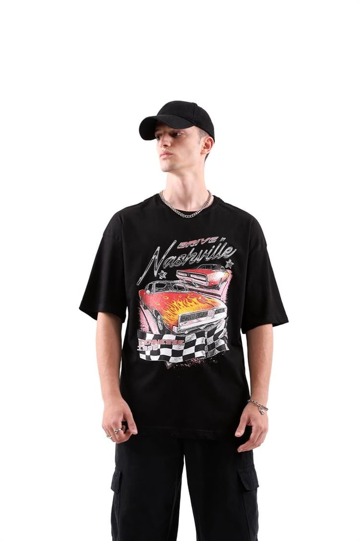 Nashville Drive Baskılı Oversize Tshirt