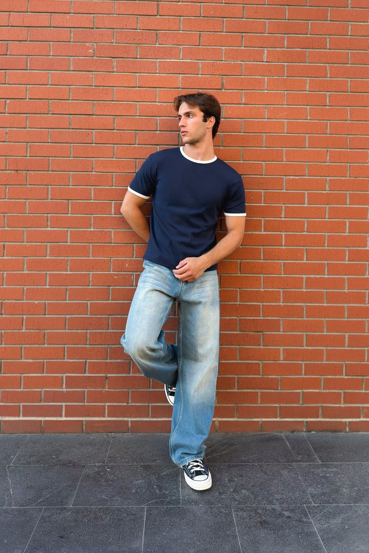 Navy Blue Ecru Ringer Tee