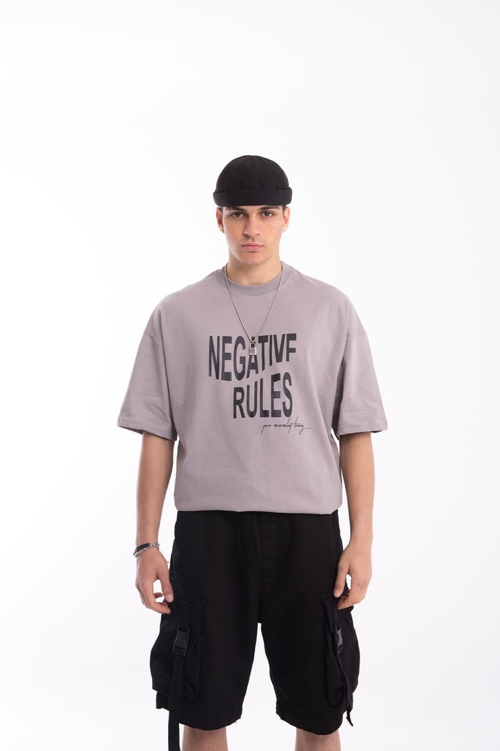 Negative Rules Baskılı Oversize Tshirt
