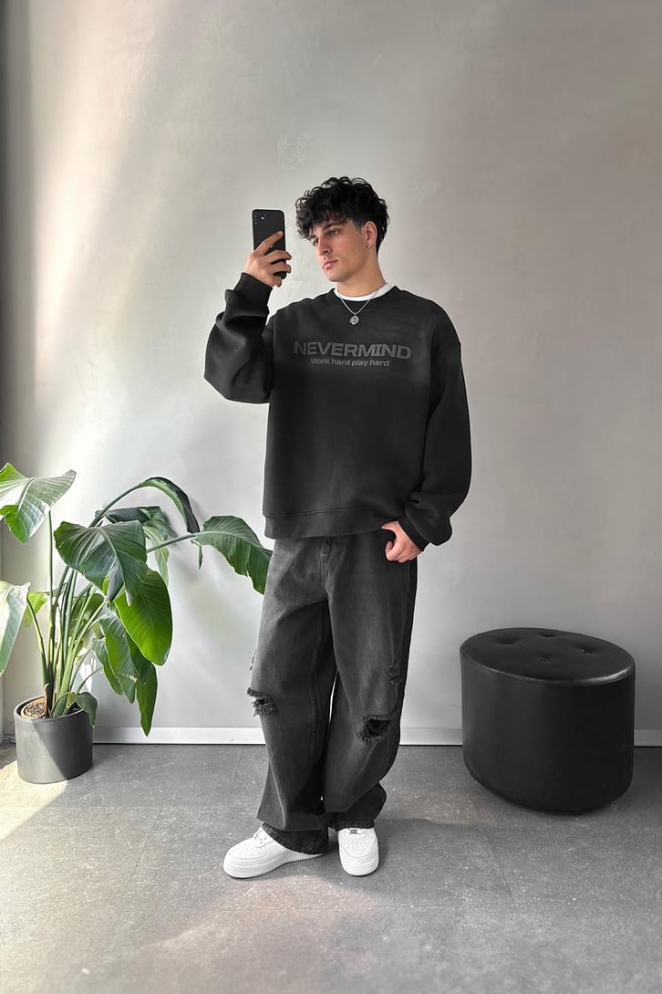 Nevermind Baskılı Bisiklet Yaka Sweatshirt