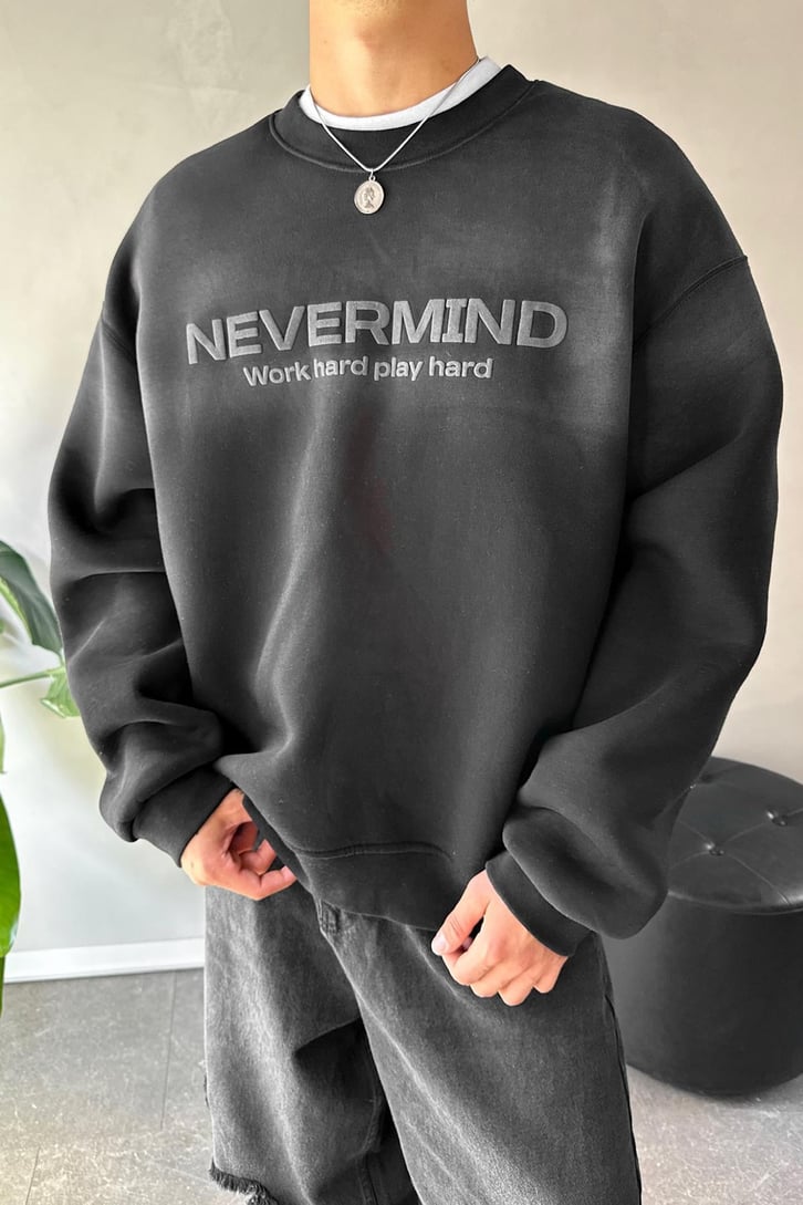 Nevermind Baskılı Bisiklet Yaka Sweatshirt