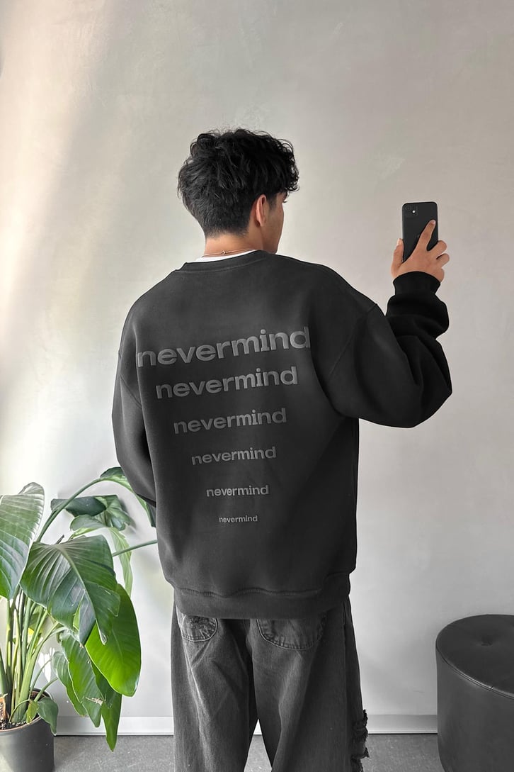 Nevermind Baskılı Bisiklet Yaka Sweatshirt