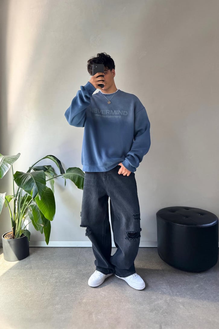 Nevermind Baskılı Bisiklet Yaka Sweatshirt