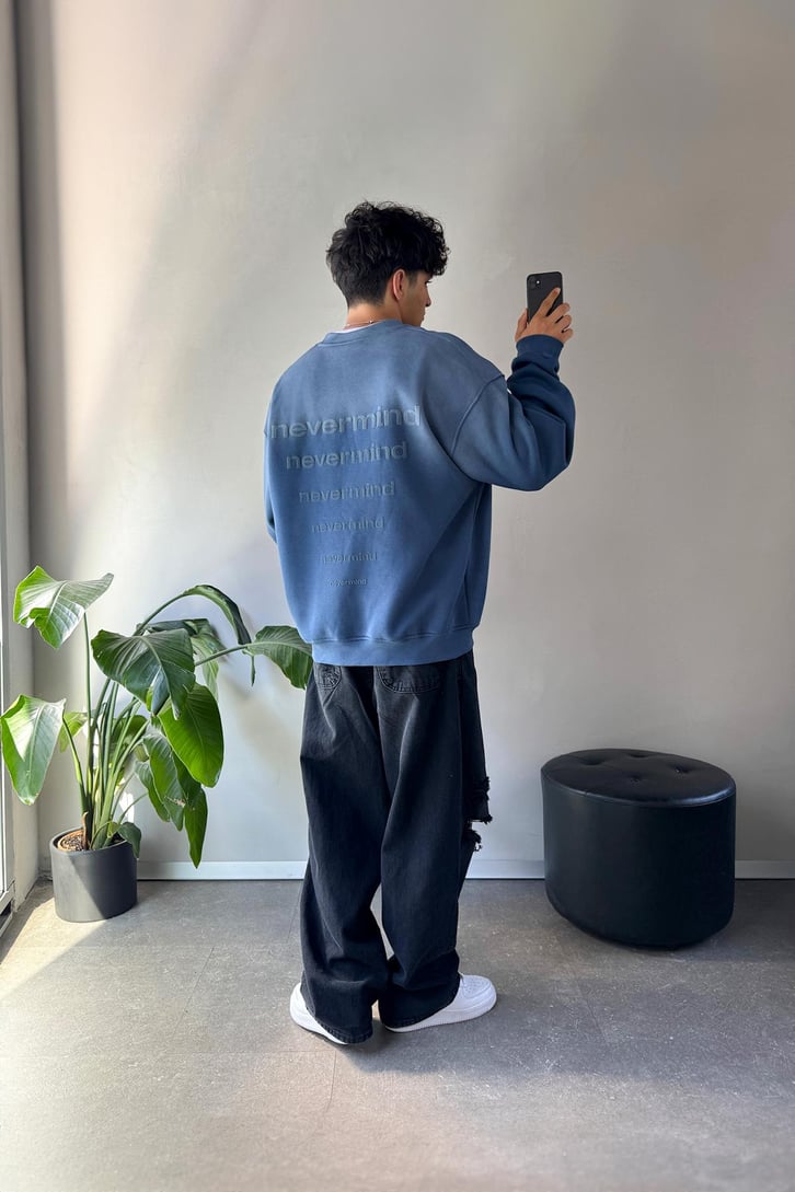 Nevermind Baskılı Bisiklet Yaka Sweatshirt