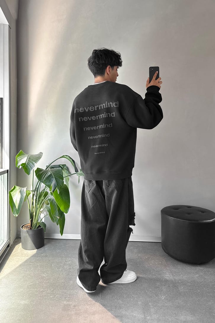 Nevermind Baskılı Bisiklet Yaka Sweatshirt