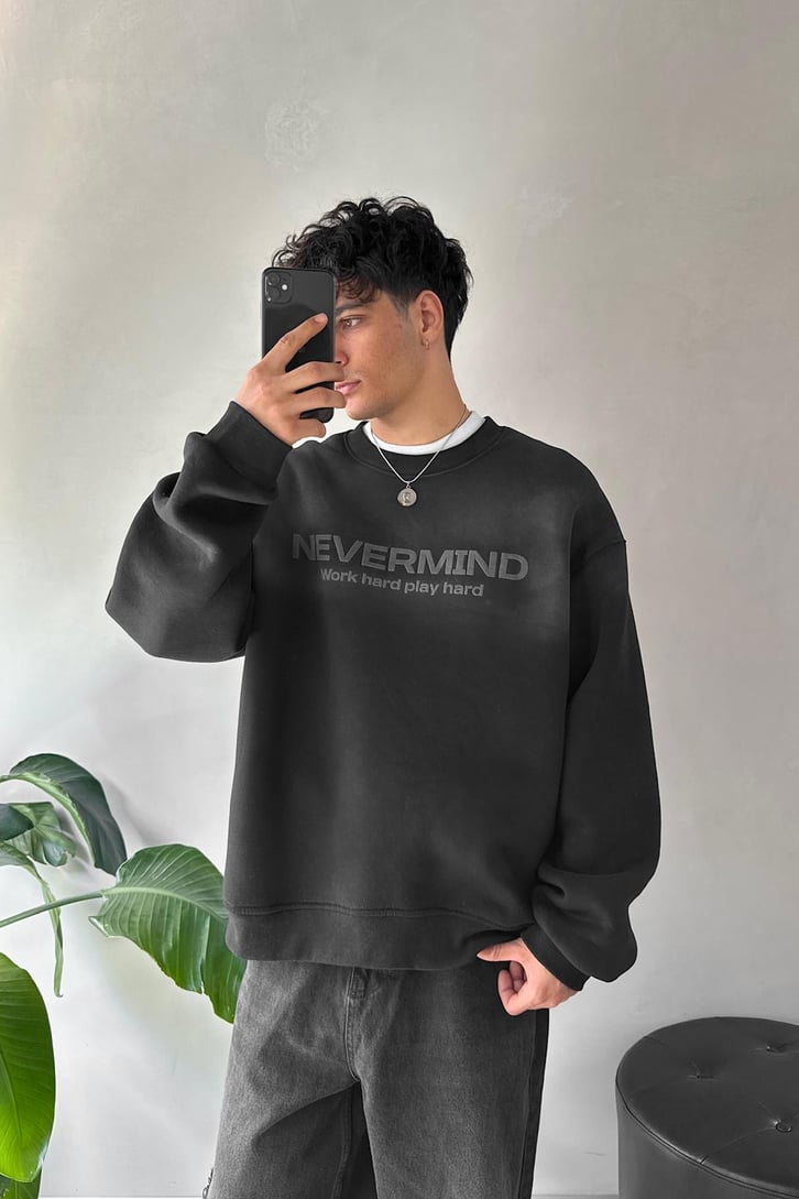 Nevermind Baskılı Bisiklet Yaka Sweatshirt
