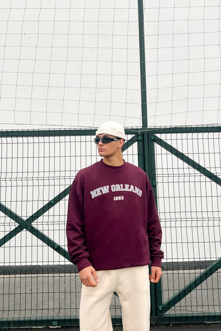 New Orleans Baskılı Bordo Sweatshirt