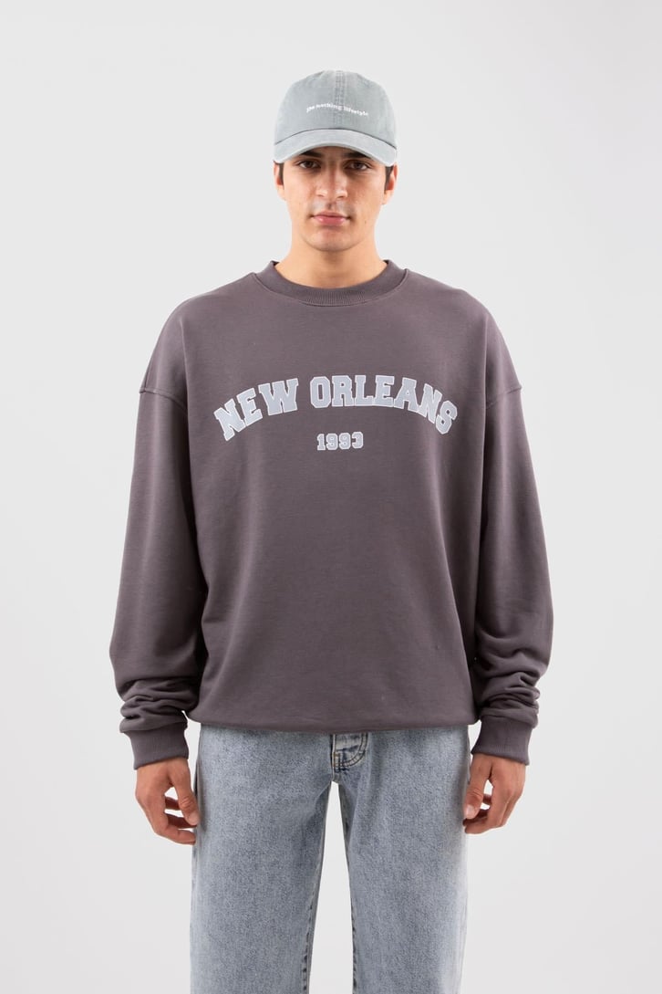 New Orleans Baskılı Haki Sweatshirt
