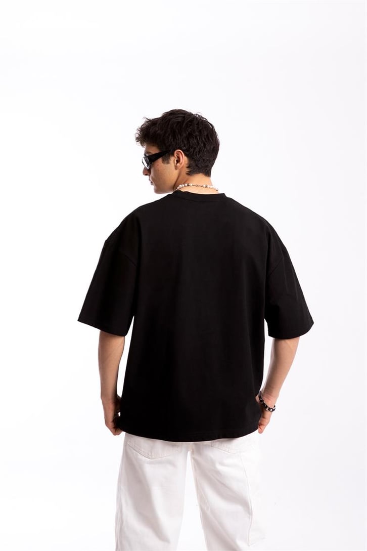 New Orleans Baskılı Siyah Oversize Tshirt
