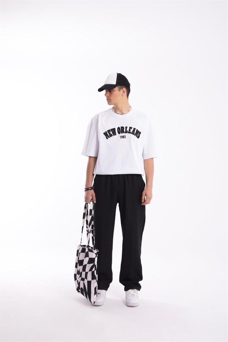 New Orleans Nakışlı Beyaz Oversize Tişört